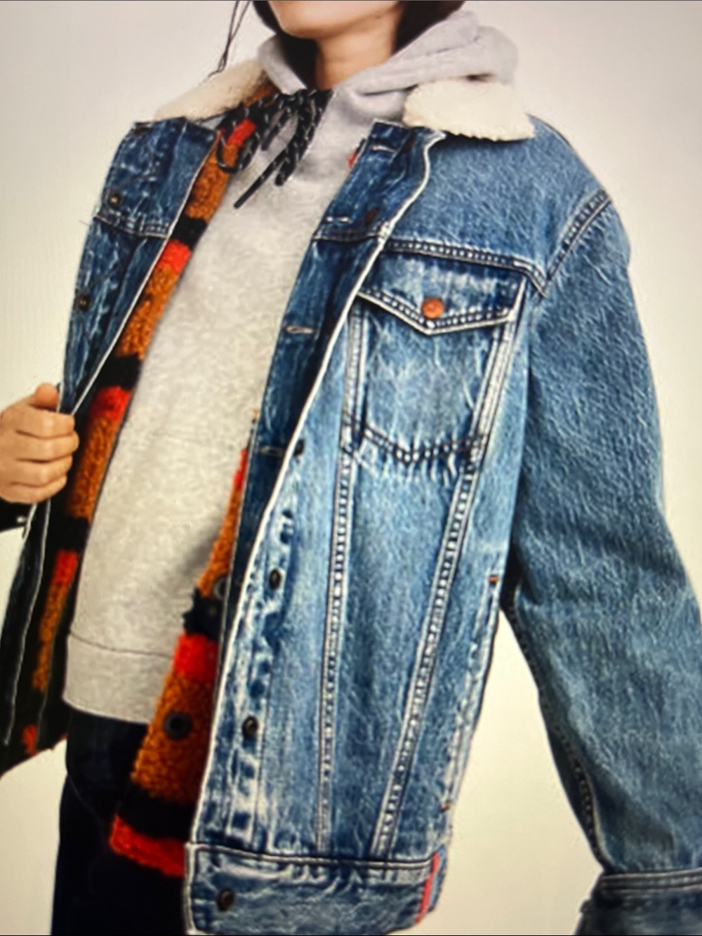 Madewell x Kyle Sherpa lined oversized  Denim Jean Jacket… Sz S… nwot